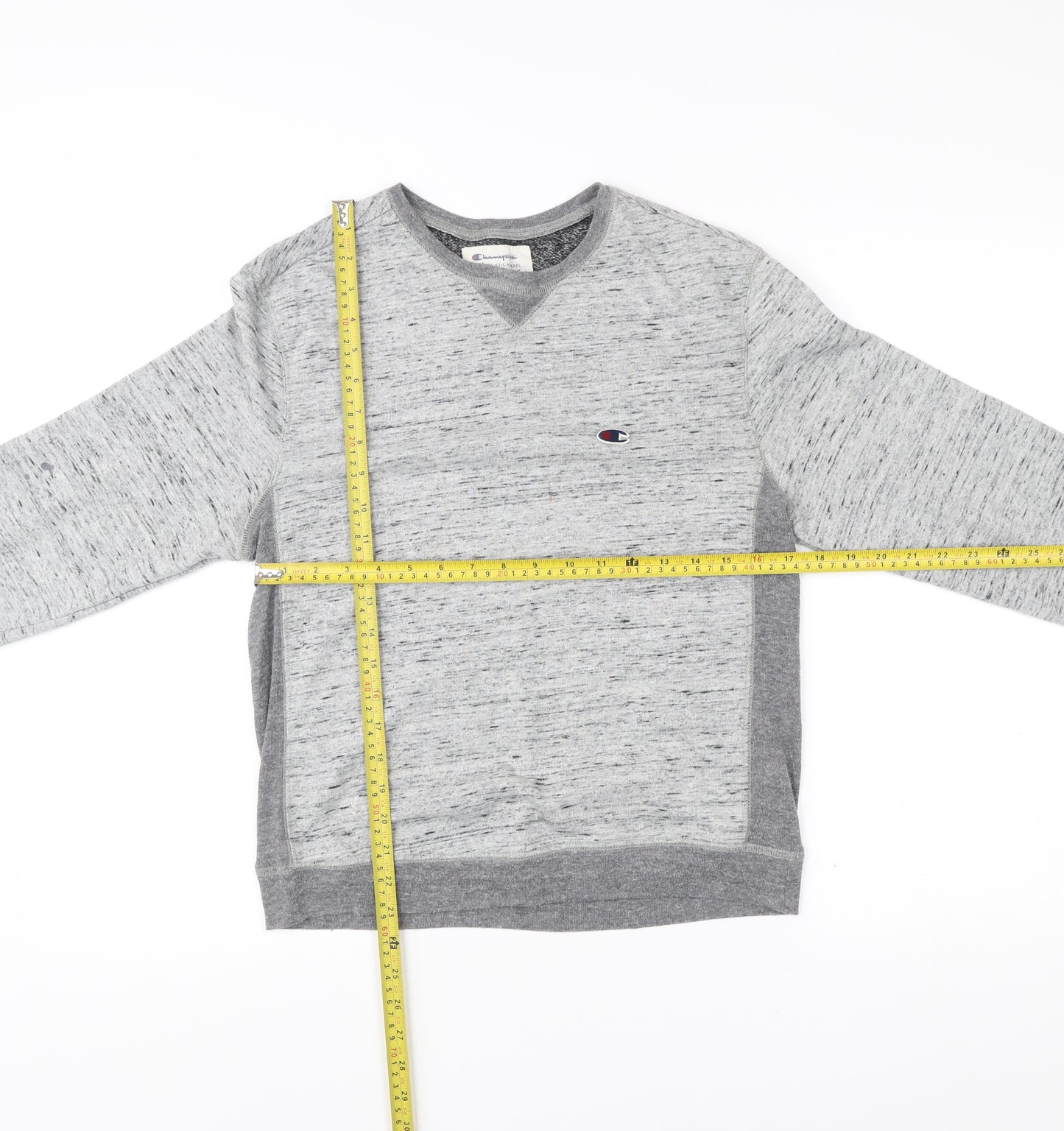 Champion Unisex Grey Medium Pullover Sweatshirt Vintage Logo V-Neck