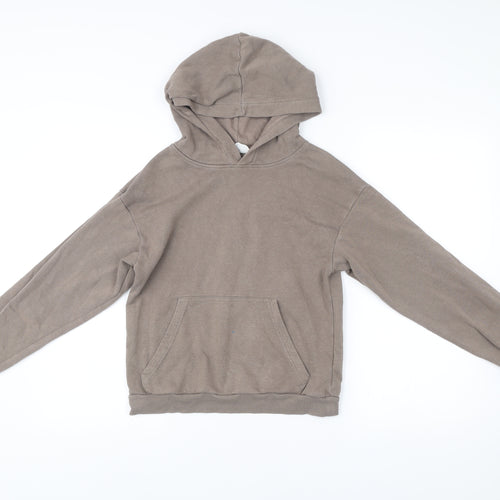 H&M Boys Brown Hoodie Age 11 Pullover Fleece Cotton Blend Long Sleeve