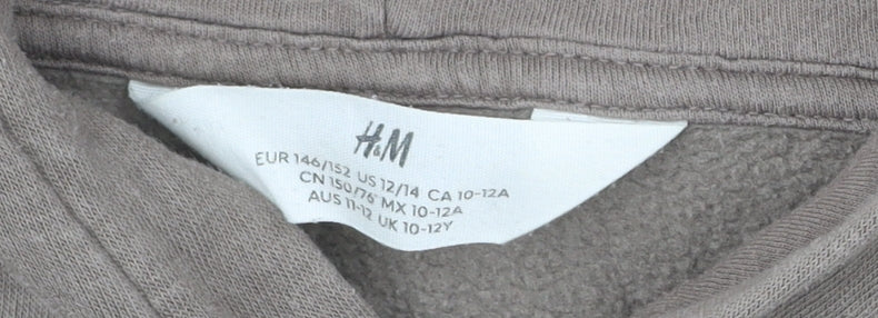 H&M Boys Brown Hoodie Age 11 Pullover Fleece Cotton Blend Long Sleeve
