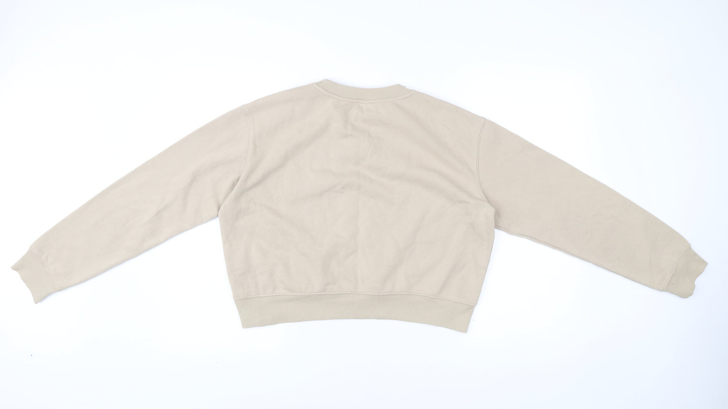 H&M Womens Beige Cotton Blend Pullover Sweatshirt Size 12