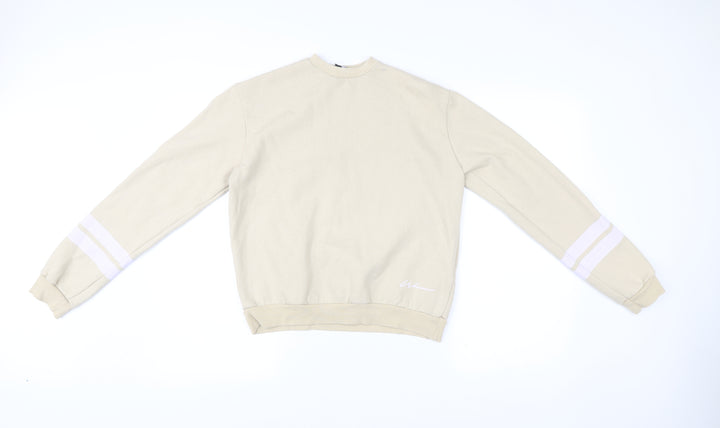 Boohoo Women’s Beige Cotton Sweatshirt Size 8 Crew Neck Casual