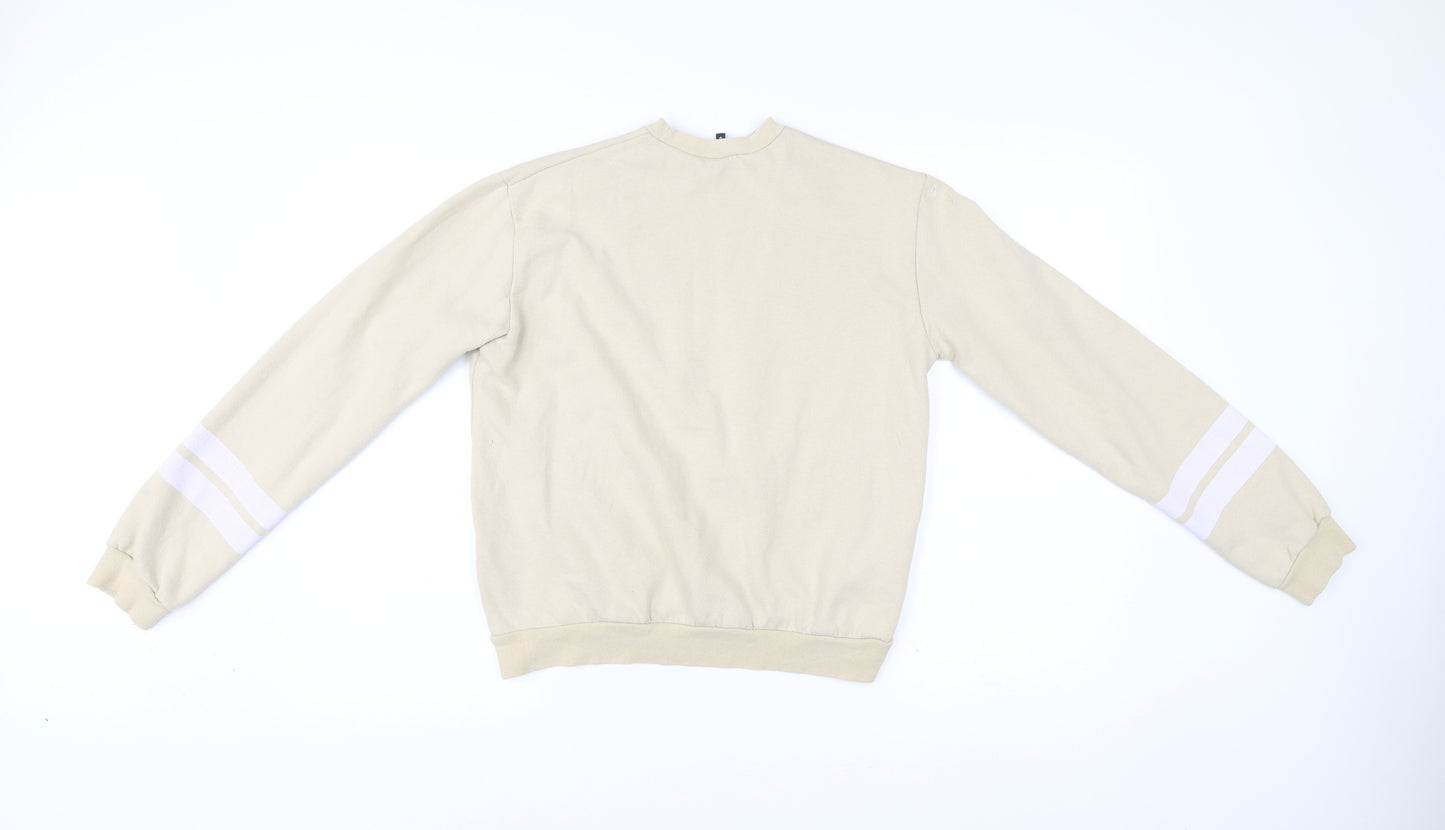 Boohoo Women’s Beige Cotton Sweatshirt Size 8 Crew Neck Casual