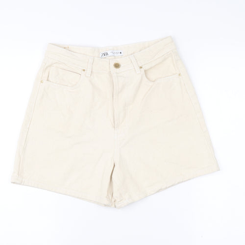 Zara Women’s Ivory High Waist Chino Shorts Size UK 2 Cotton