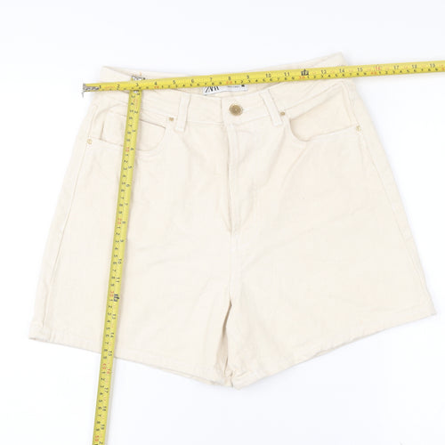 Zara Women’s Ivory High Waist Chino Shorts Size UK 2 Cotton