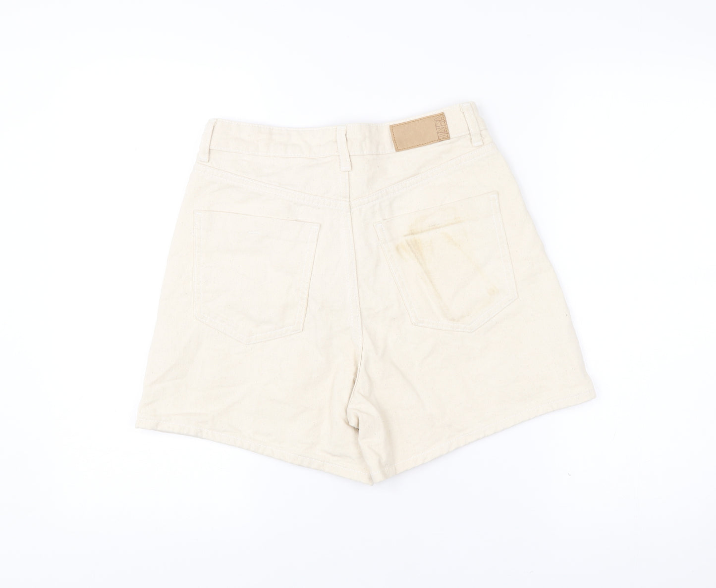 Zara Women’s Ivory High Waist Chino Shorts Size UK 2 Cotton