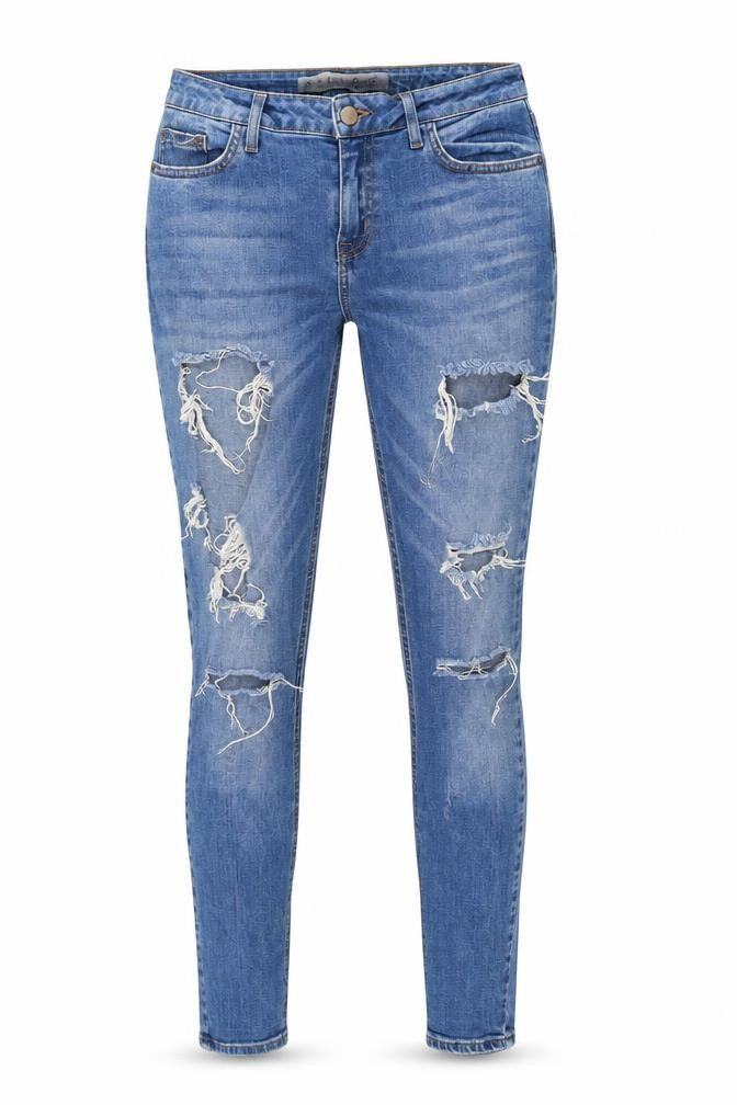 Front view of Denim Co. women’s blue, size UK 10, distressed skinny jeans