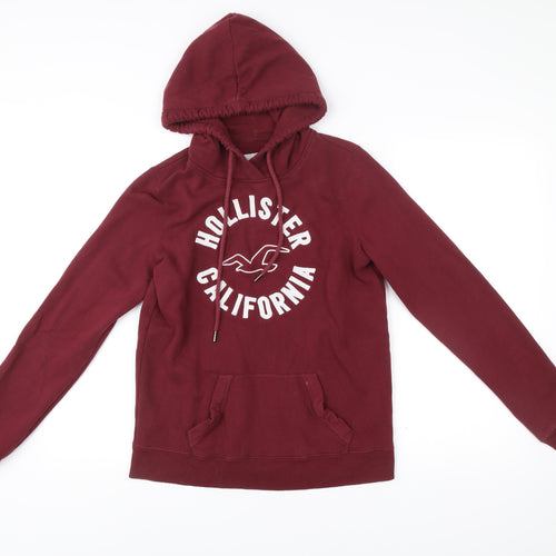 Hollister Women’s Red Pullover Hoodie S Logo Graphic Cotton Blend