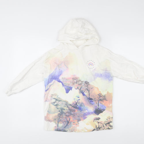 Next Girls White Cotton Pullover Hoodie 7 Years Rainbow Graphic Print