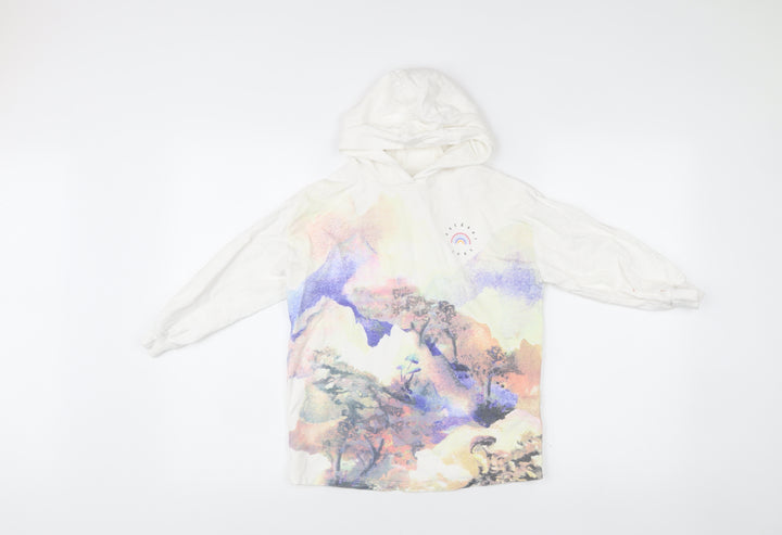 Next Girls White Cotton Pullover Hoodie 7 Years Rainbow Graphic Print