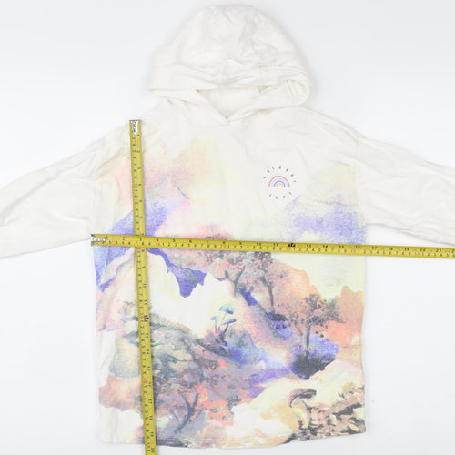 Next Girls White Cotton Pullover Hoodie 7 Years Rainbow Graphic Print