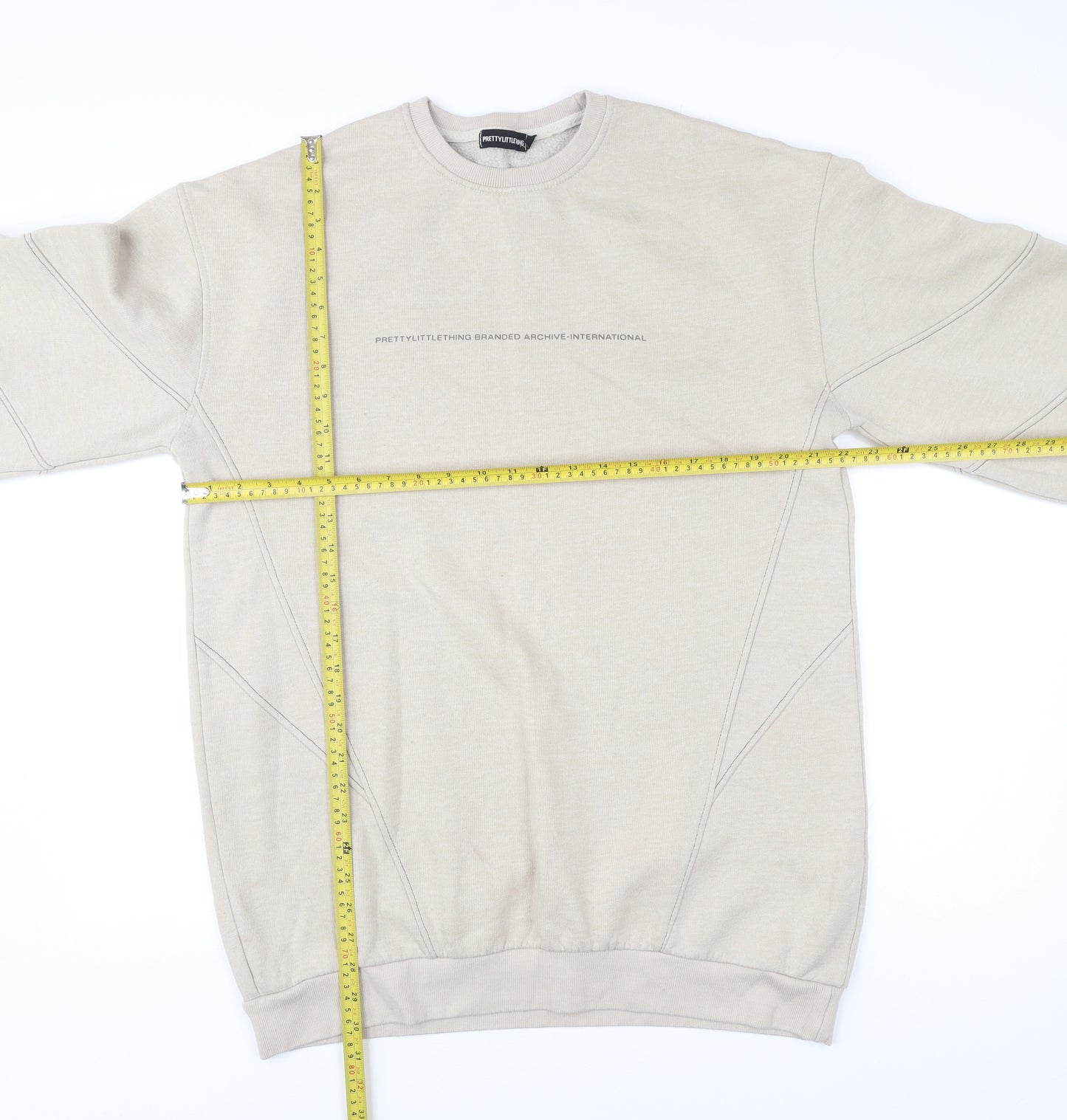 PrettyLittleThing Womens Beige Logo Sweatshirt Size 12 Pullover