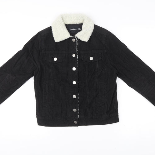 Boohoo Women’s Black Corduroy Faux Fur Collar Jacket Size 6