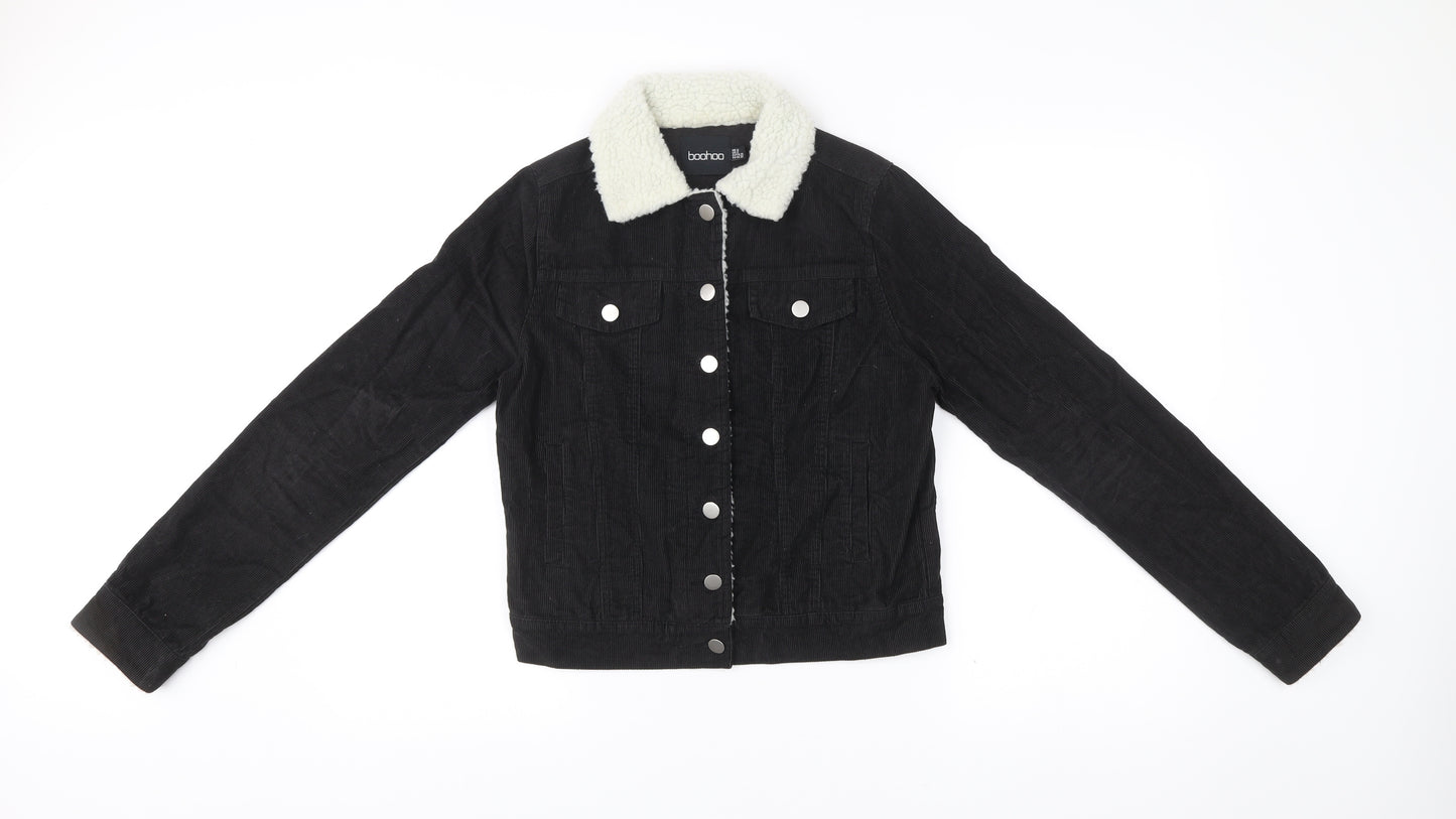 Boohoo Women’s Black Corduroy Faux Fur Collar Jacket Size 6