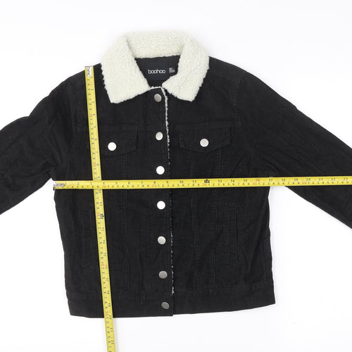 Boohoo Women’s Black Corduroy Faux Fur Collar Jacket Size 6