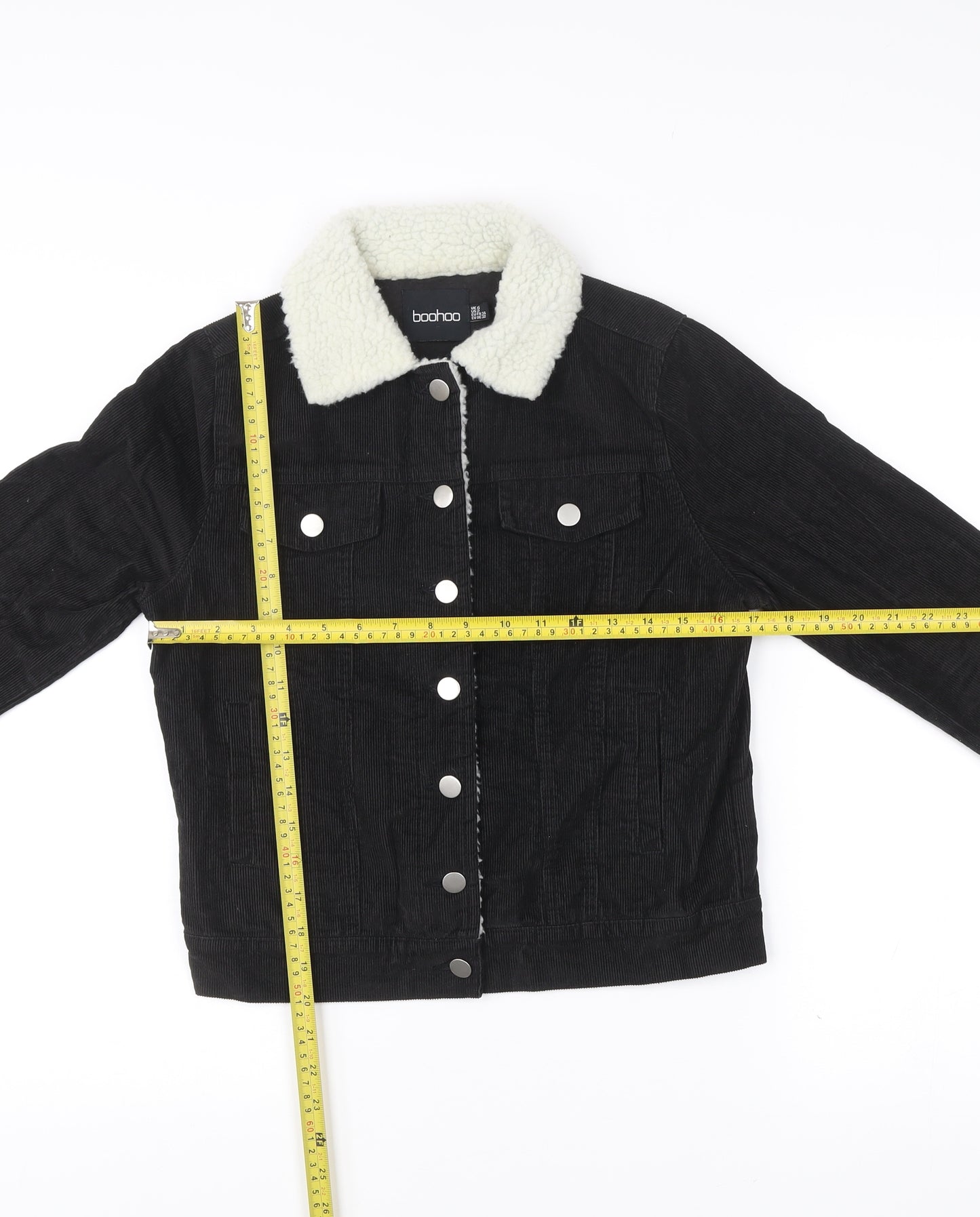 Boohoo Women’s Black Corduroy Faux Fur Collar Jacket Size 6