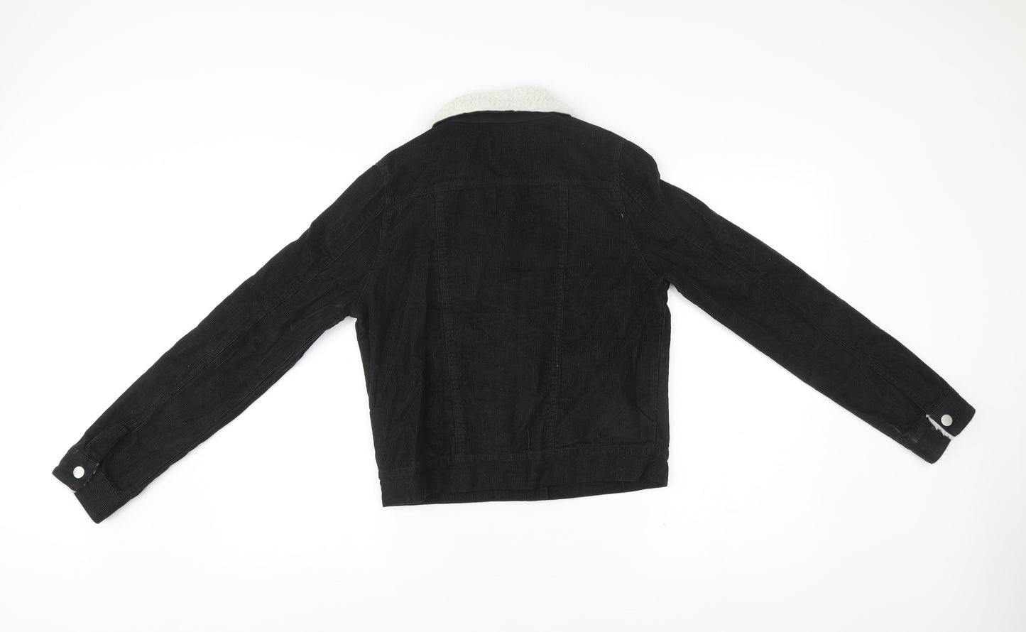 Boohoo Women’s Black Corduroy Faux Fur Collar Jacket Size 6