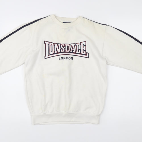 Lonsdale Boys White Sweatshirt 11-12 Years Crew Neck Pullover Logo