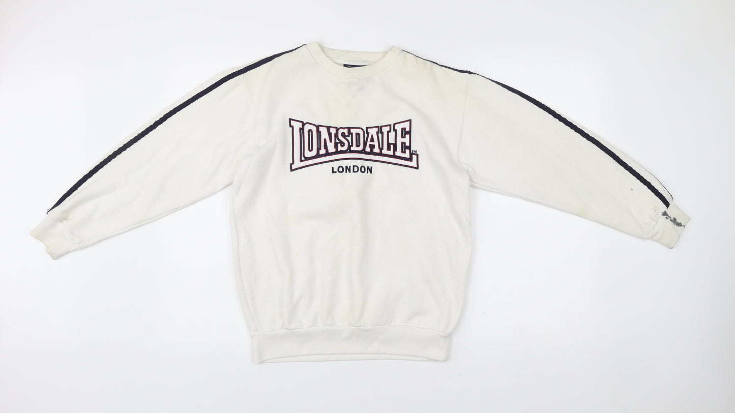 Lonsdale Boys White Sweatshirt 11-12 Years Crew Neck Pullover Logo