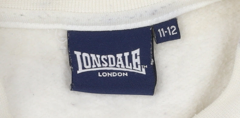 Lonsdale Boys White Sweatshirt 11-12 Years Crew Neck Pullover Logo