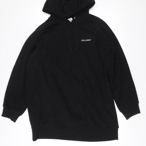 Collusion Unisex Black Pullover Hoodie L Logo Print Fleece