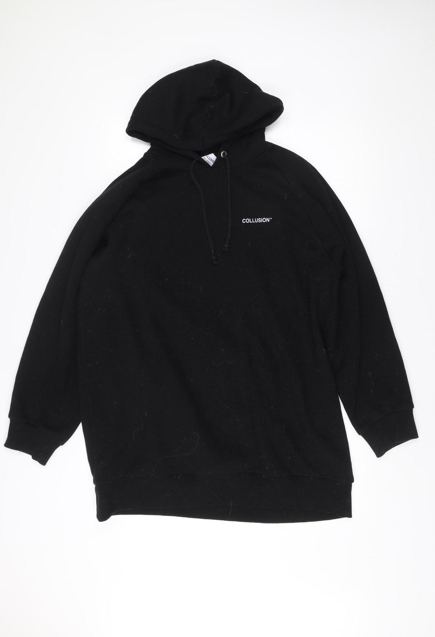 Collusion Unisex Black Pullover Hoodie L Logo Print Fleece