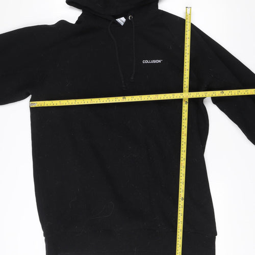 Collusion Unisex Black Pullover Hoodie L Logo Print Fleece