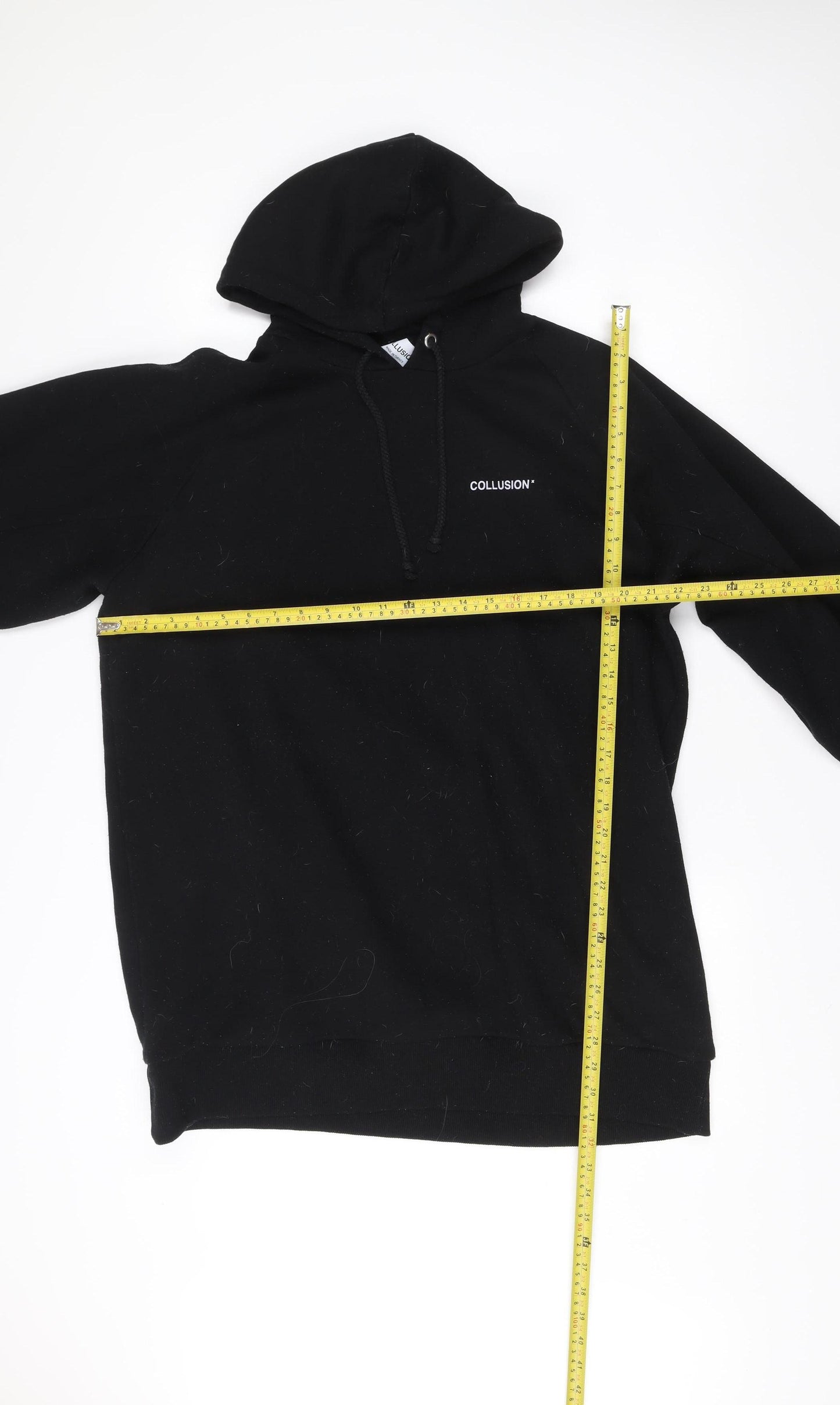 Collusion Unisex Black Pullover Hoodie L Logo Print Fleece