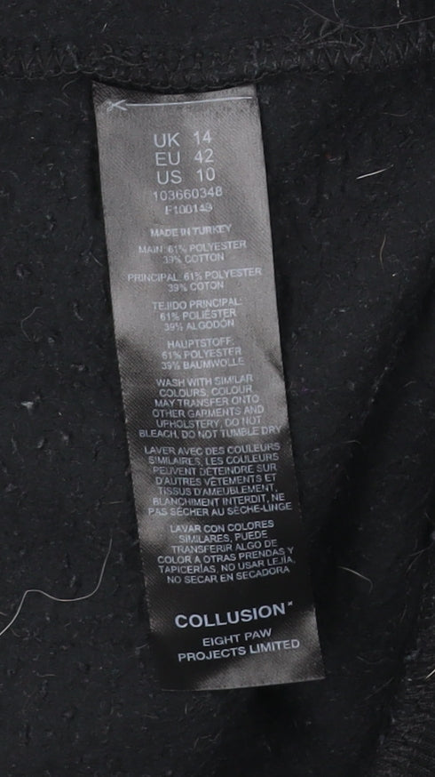 Collusion Unisex Black Pullover Hoodie L Logo Print Fleece