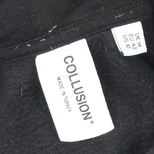 Collusion Unisex Black Pullover Hoodie L Logo Print Fleece