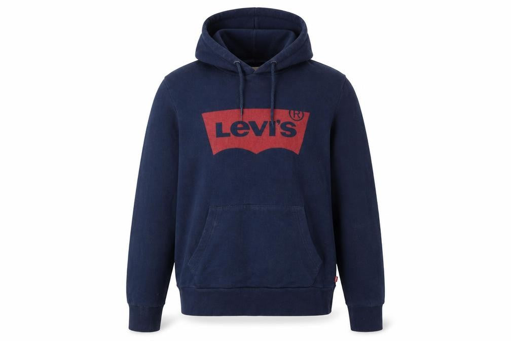 Front view of Levi's Men's Blue Pullover Hoodie Small Long Sleeve Logo