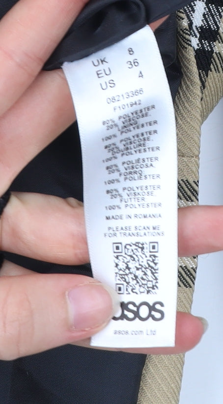 ASOS Women’s Beige Check Blazer Jacket Size 8 Regular Fit