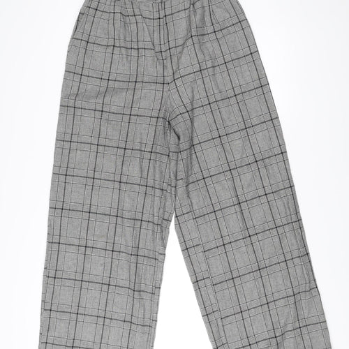 Pop England Womens Grey Check Wide-Leg Pleated Trousers Size 4