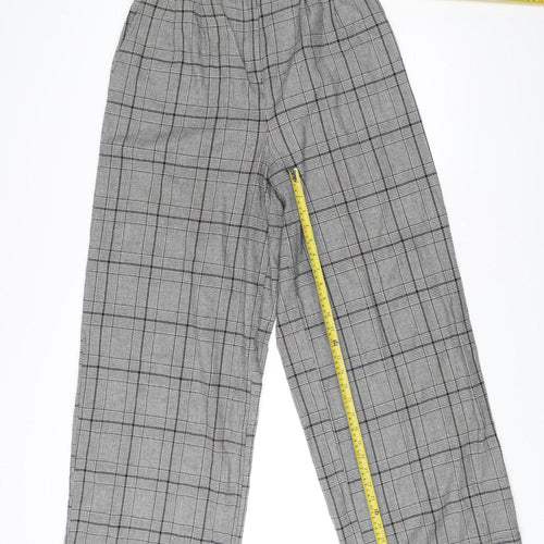 Pop England Womens Grey Check Wide-Leg Pleated Trousers Size 4