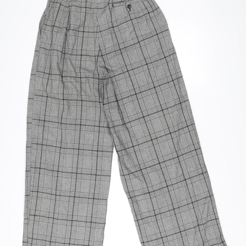 Pop England Womens Grey Check Wide-Leg Pleated Trousers Size 4