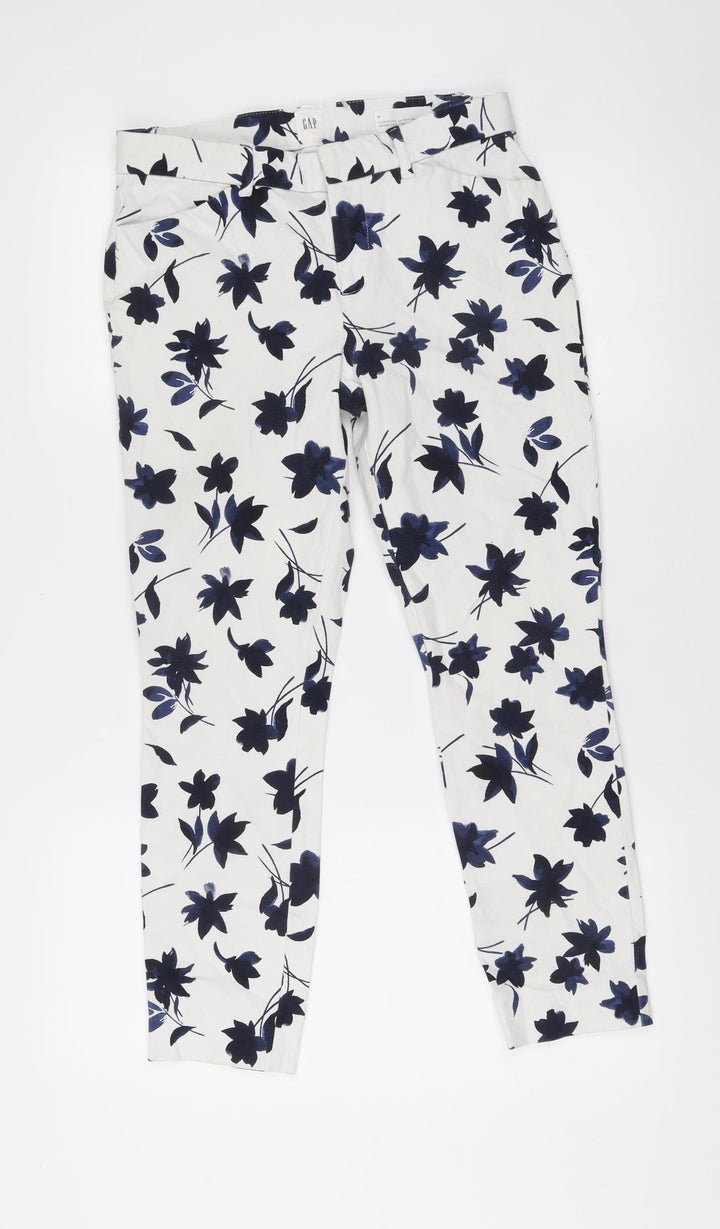 GAP Womens White Floral Skinny Ankle Trousers Size 10