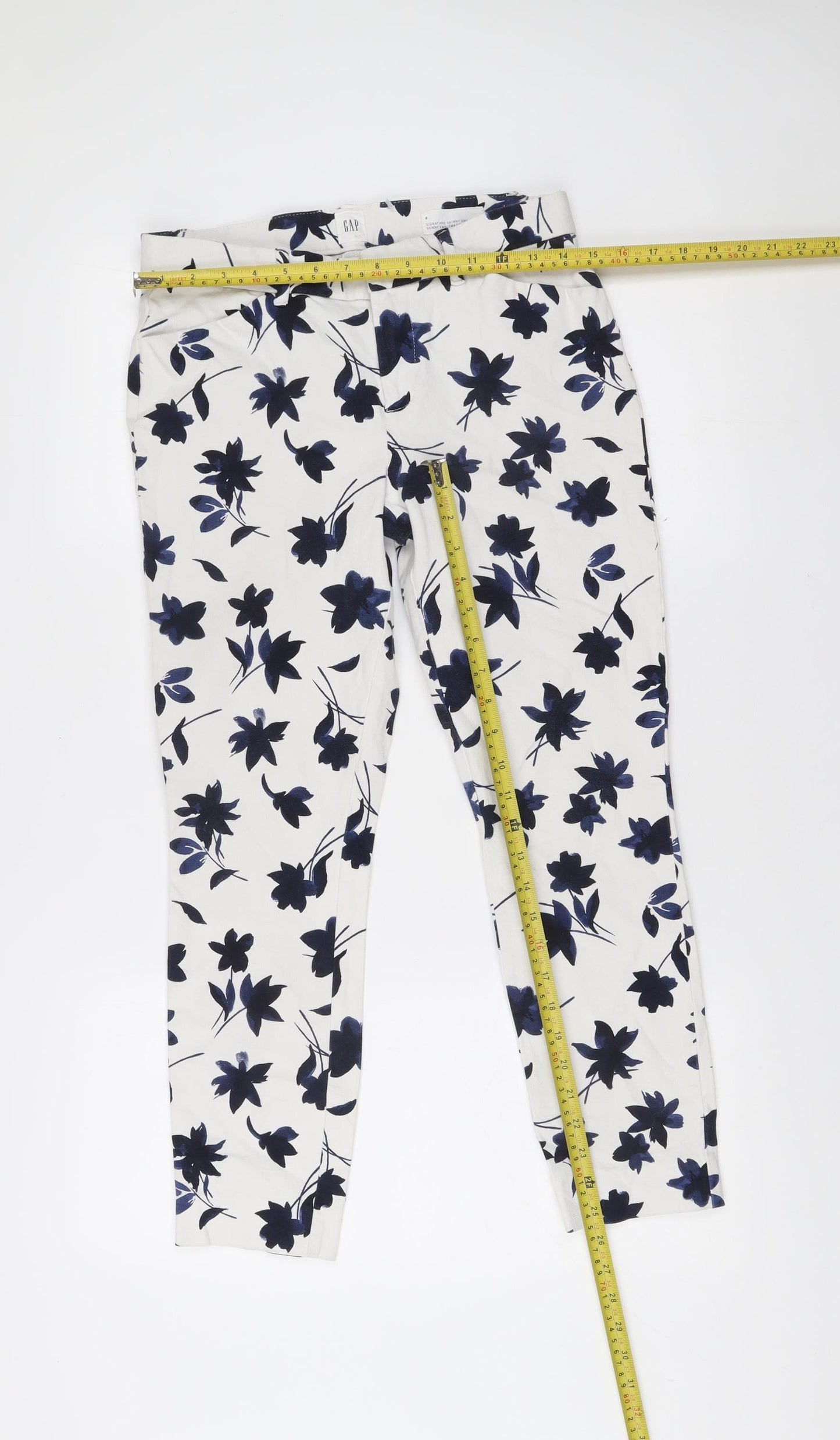 GAP Womens White Floral Skinny Ankle Trousers Size 10