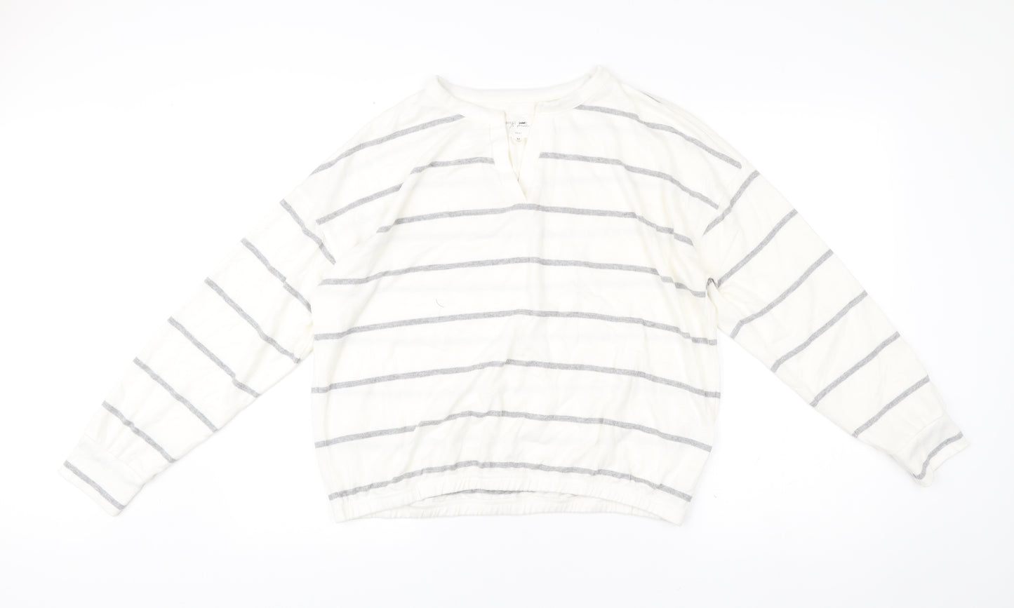 Next Women’s White Striped V-Neck Pullover Jumper Size M