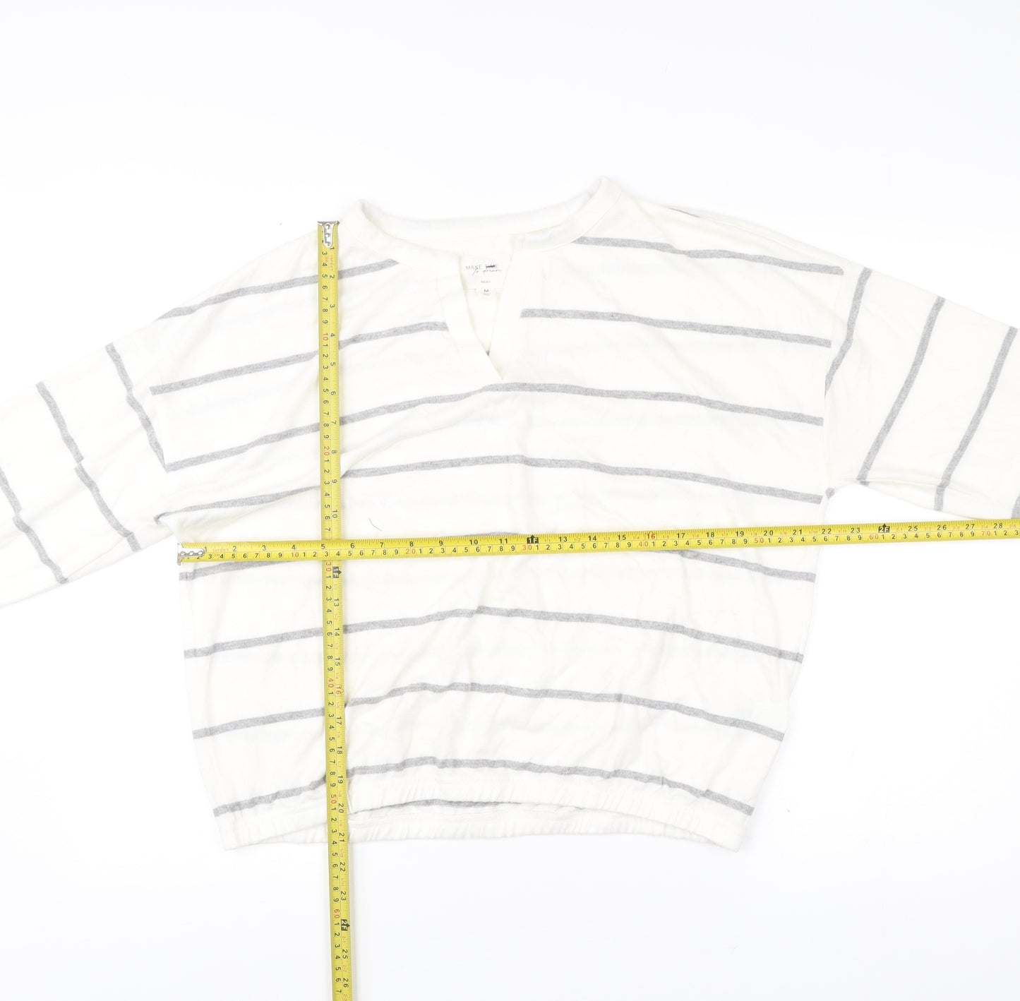 Next Women’s White Striped V-Neck Pullover Jumper Size M