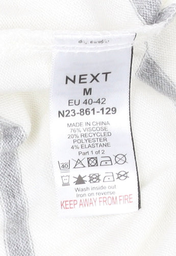 Next Women’s White Striped V-Neck Pullover Jumper Size M