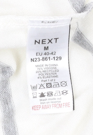 Next Women’s White Striped V-Neck Pullover Jumper Size M