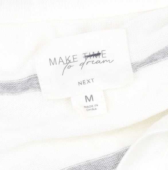 Next Women’s White Striped V-Neck Pullover Jumper Size M