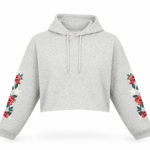 H&M Women’s Grey Pullover Hoodie S Embroidered Floral Casual