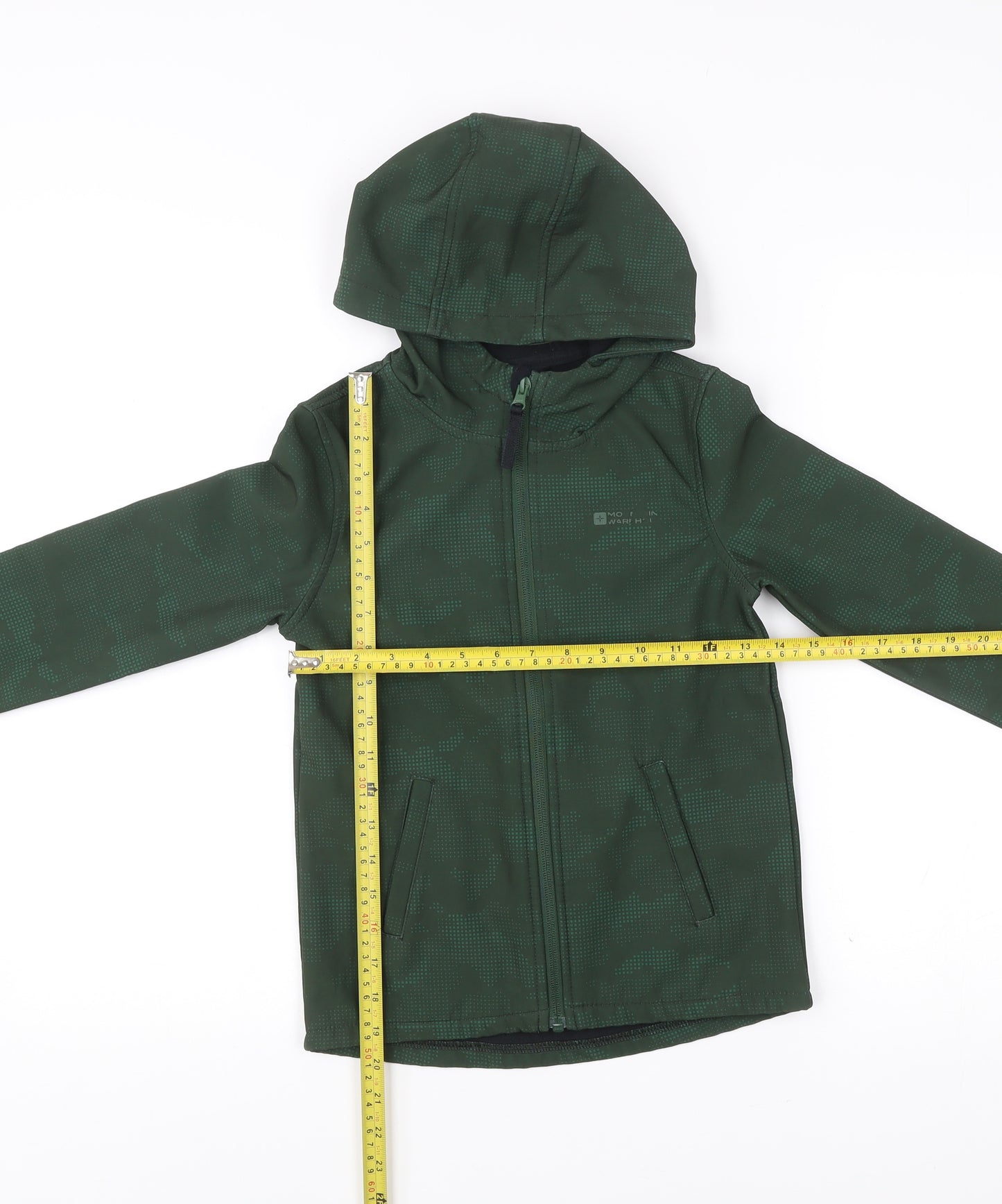 Mountain Warehouse Boys Green Camouflage Softshell Jacket 7-8 Yrs Hooded