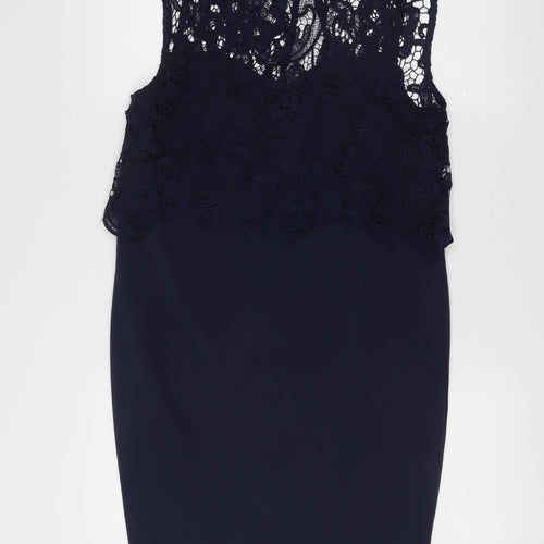 Club L Women’s Blue Lace Sheath Dress Size 12 Sleeveless Knee Length