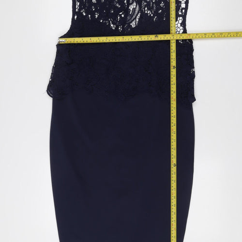 Club L Women’s Blue Lace Sheath Dress Size 12 Sleeveless Knee Length