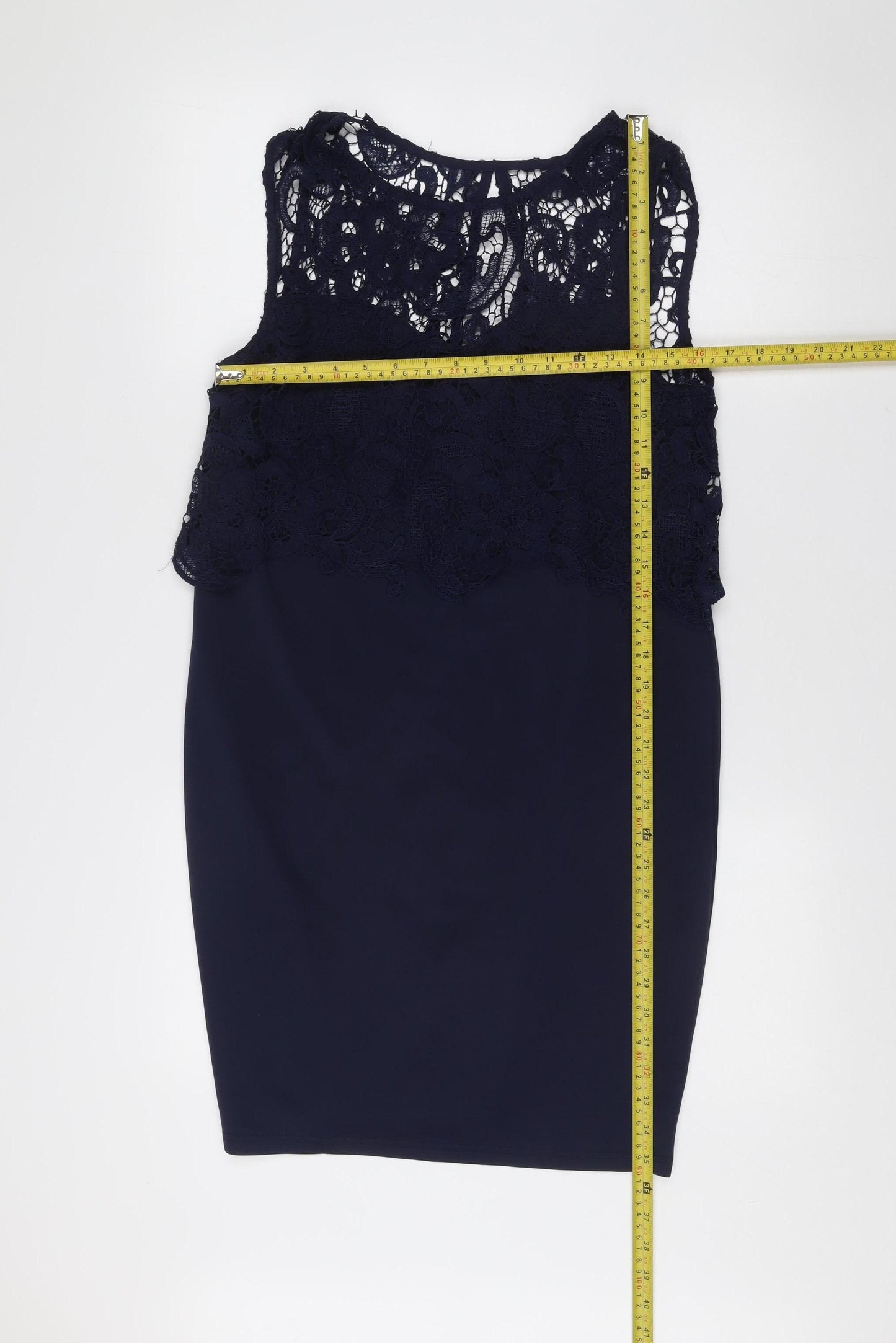 Club L Women’s Blue Lace Sheath Dress Size 12 Sleeveless Knee Length