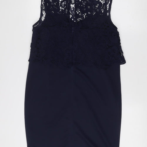Club L Women’s Blue Lace Sheath Dress Size 12 Sleeveless Knee Length