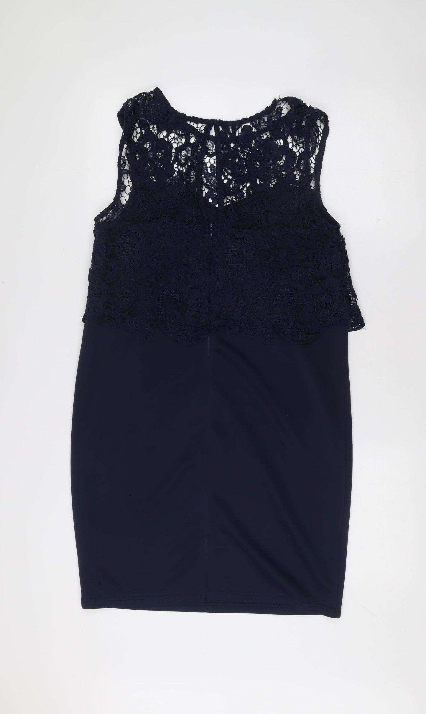 Club L Women’s Blue Lace Sheath Dress Size 12 Sleeveless Knee Length