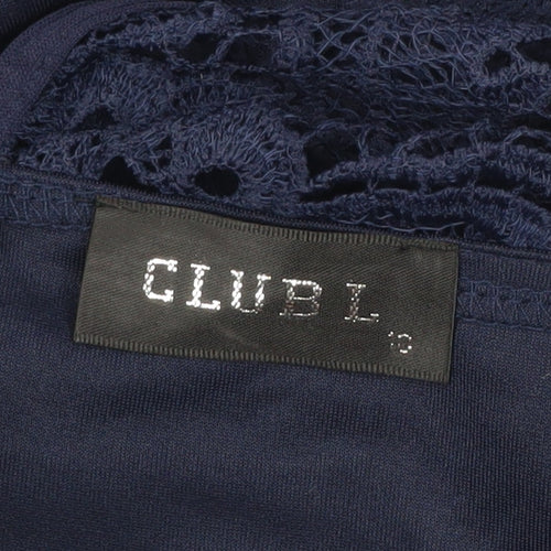 Club L Women’s Blue Lace Sheath Dress Size 12 Sleeveless Knee Length