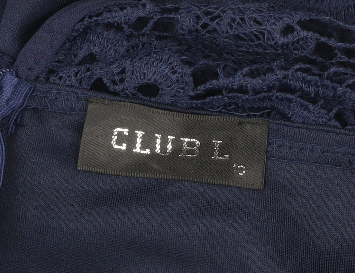 Club L Women’s Blue Lace Sheath Dress Size 12 Sleeveless Knee Length